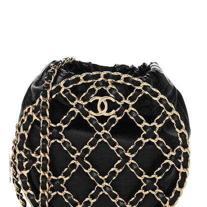 Chanel Lambskin Quilted Round Caged Chain Around Crossbody Black 8 of 10