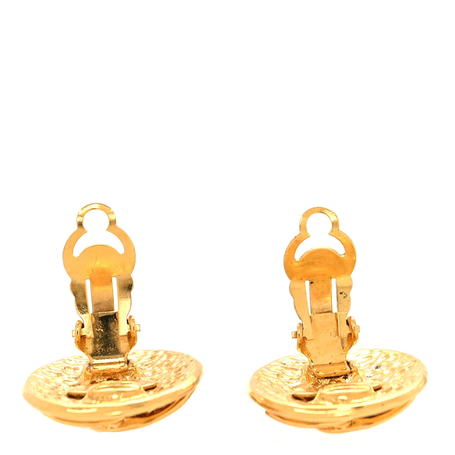 Chanel Metal Round CC Clip On Earrings Gold 3 of 4