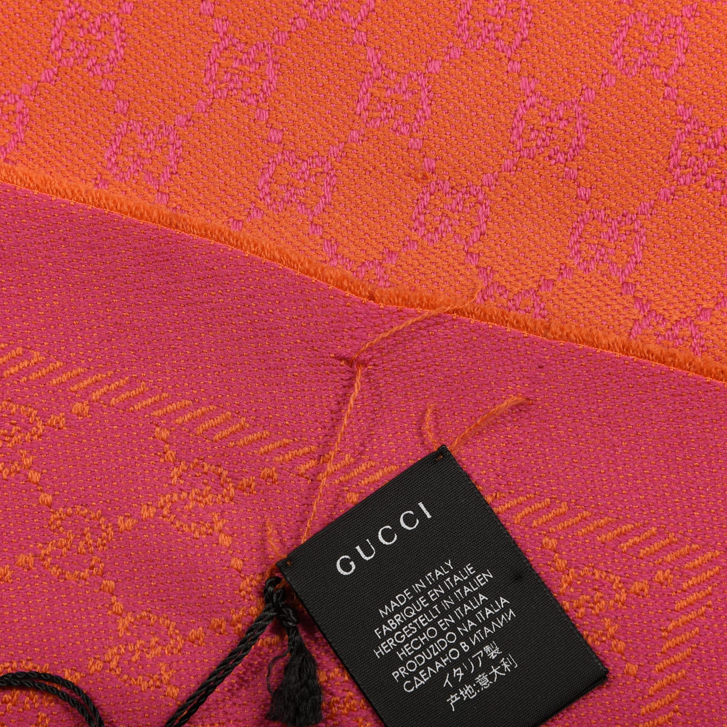 Wool GG Monogram Reversible New Sten Fringe Scarf Orange Pink