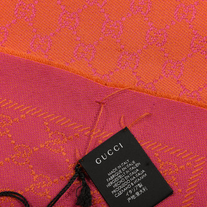 Gucci Wool GG Monogram Reversible New Sten Fringe Scarf Orange Pink 5 of 6
