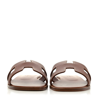 Hermes Box Calfskin Oran Sandals 37 Gold 2 of 4