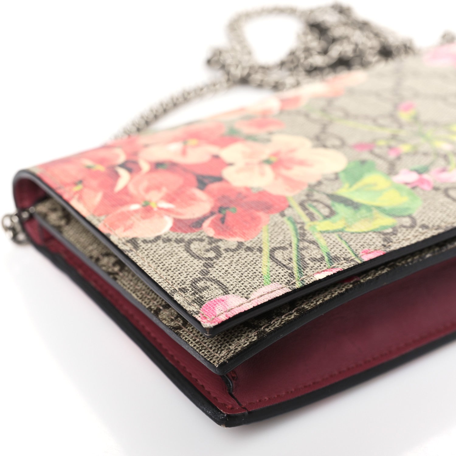 Gucci GG Supreme Monogram Blooms Chain Wallet Beige Multicolor Dry Rose 8 of 11