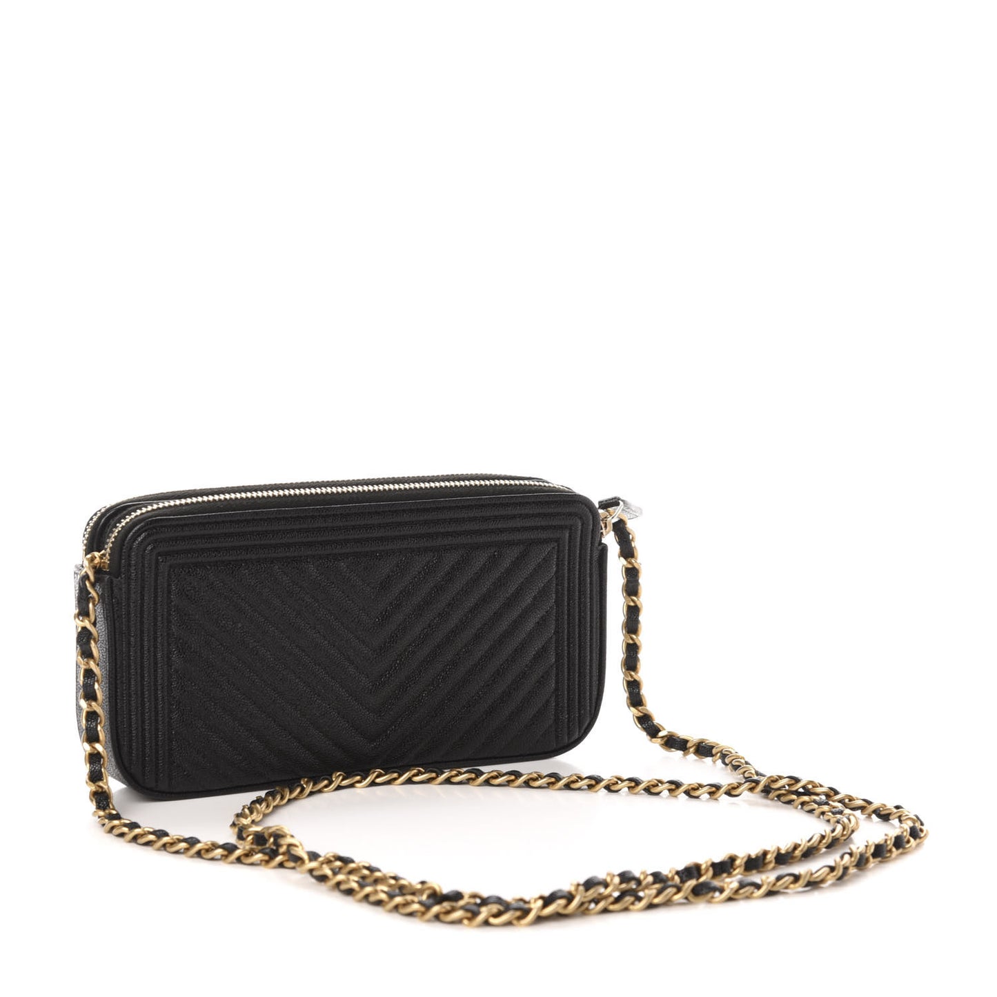 Caviar Chevron Small Boy Clutch With Chain Black
