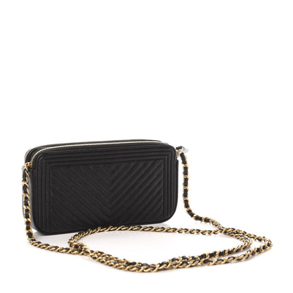 Chanel Caviar Chevron Small Boy Clutch With Chain Black 3 of 12