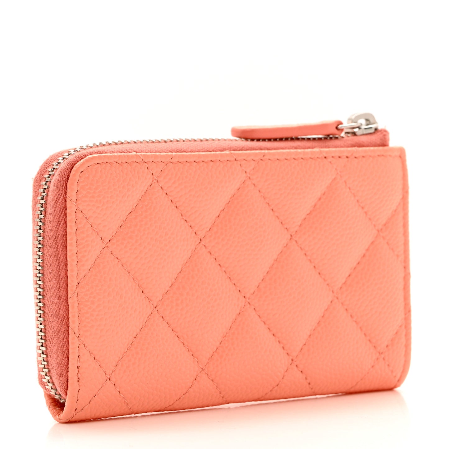 Caviar Quilted Zipped Key Holder Case Coral