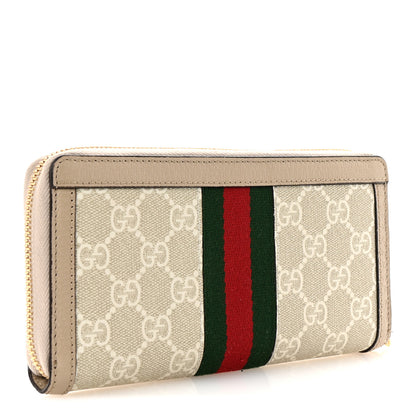 Gucci GG Supreme Monogram Textured Dollar Calfskin Web Ophidia Zip Around Wallet Beige Mystic White Oatmeal 3 of 7
