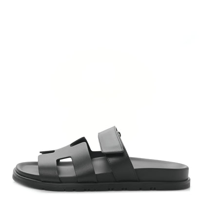 Hermes Calfskin Womens Chypre Sandals 39.5 Black 1 of 9