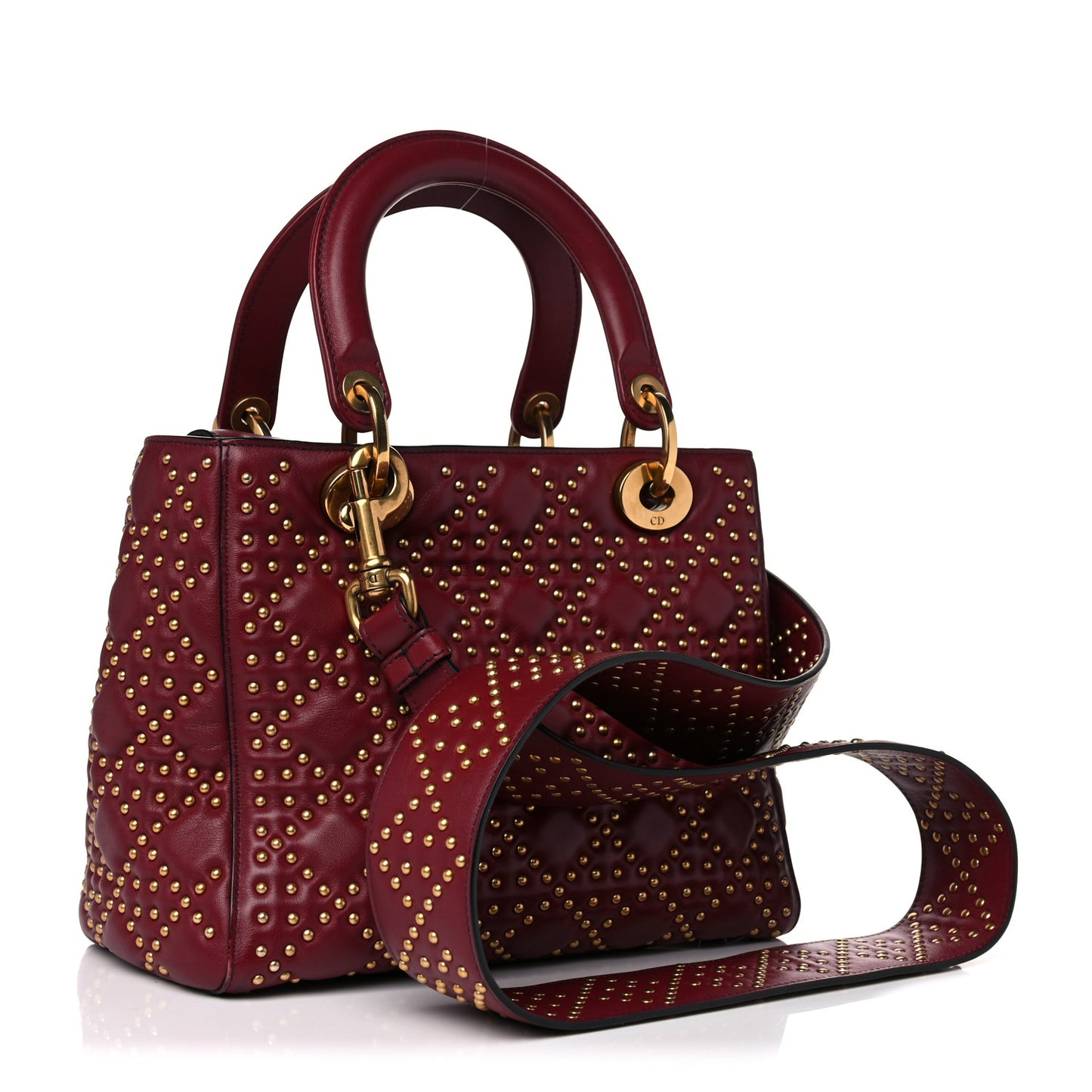 Calfskin Cannage Studded Medium Supple Lady Dior Red