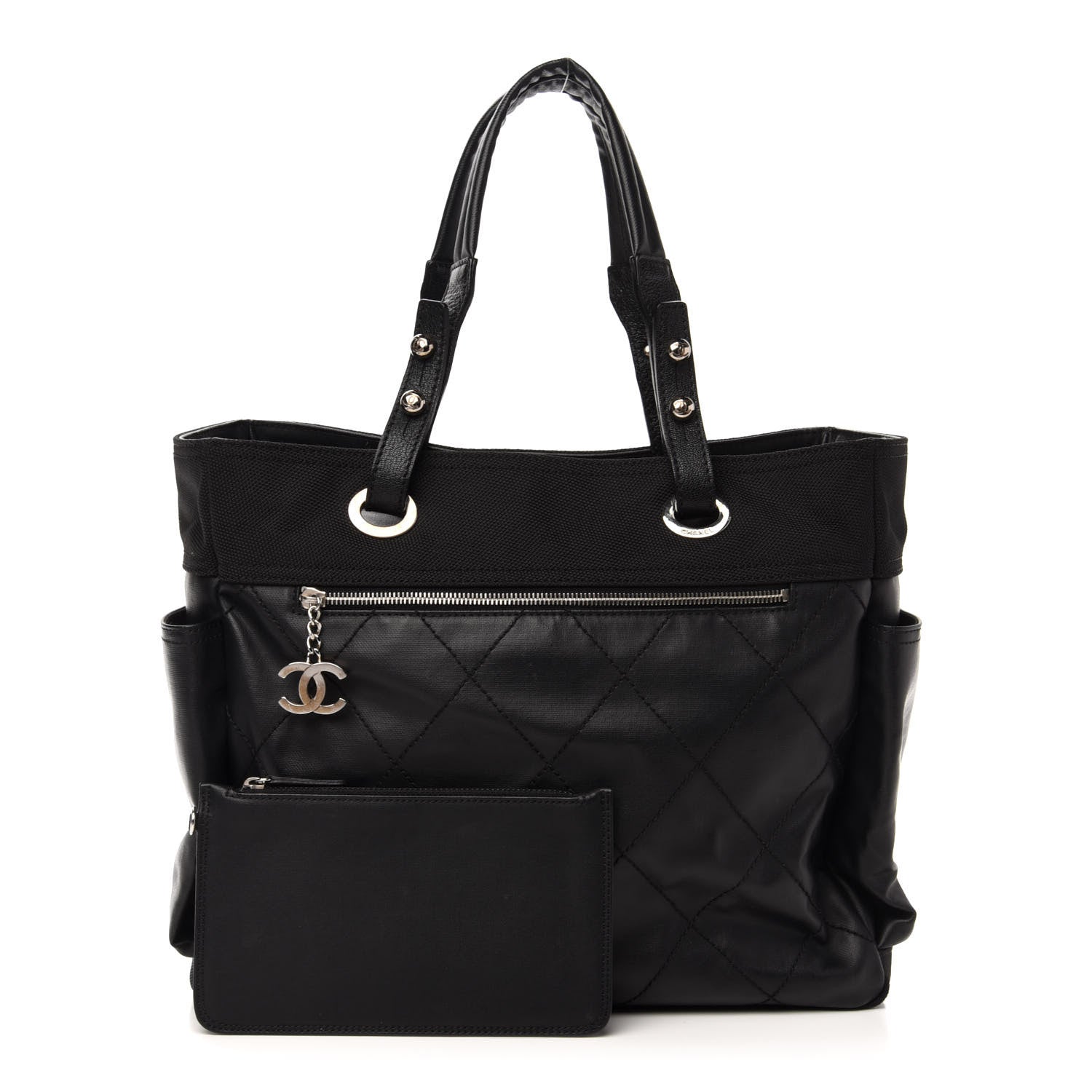 Chanel Coated Canvas Quilted Large Paris Biarritz Tote Black 1 of 12