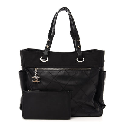Chanel Coated Canvas Quilted Large Paris Biarritz Tote Black 1 of 12