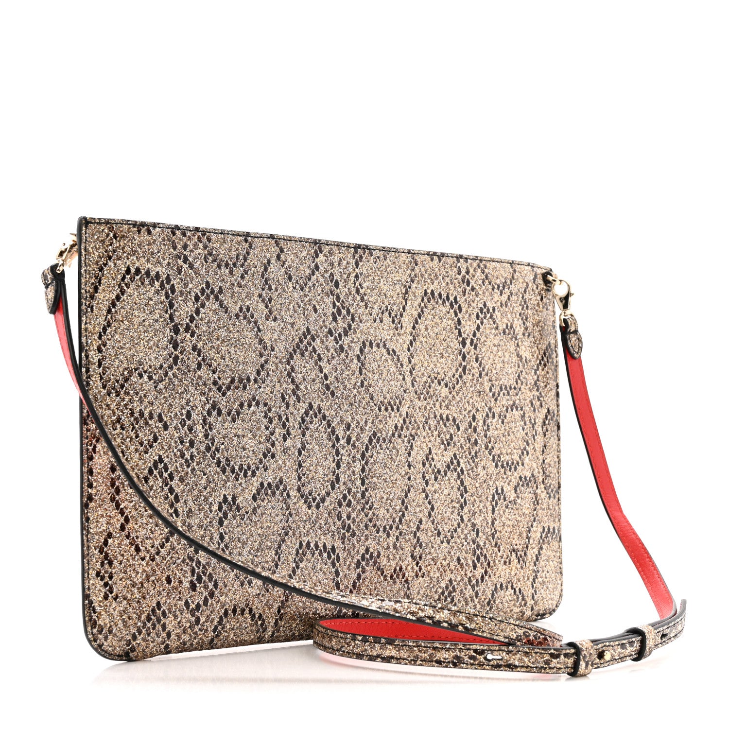 Christian Louboutin Metallic Snakeskin Embossed Spikes Loubiposh Clutch Gold Pink 3 of 12