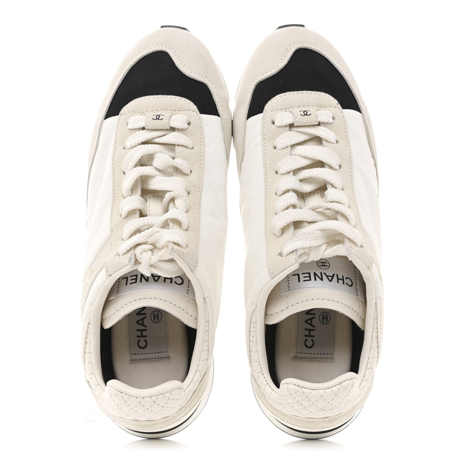 Chanel Nylon Suede Kidskin Calfskin Logo Sneakers 37.5 White Black 2 of 10