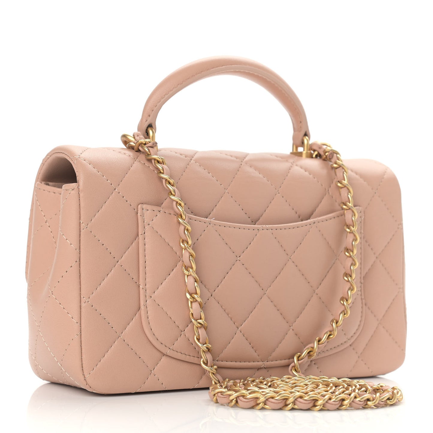 Lambskin Quilted Mini Top Handle Rectangular Flap Beige