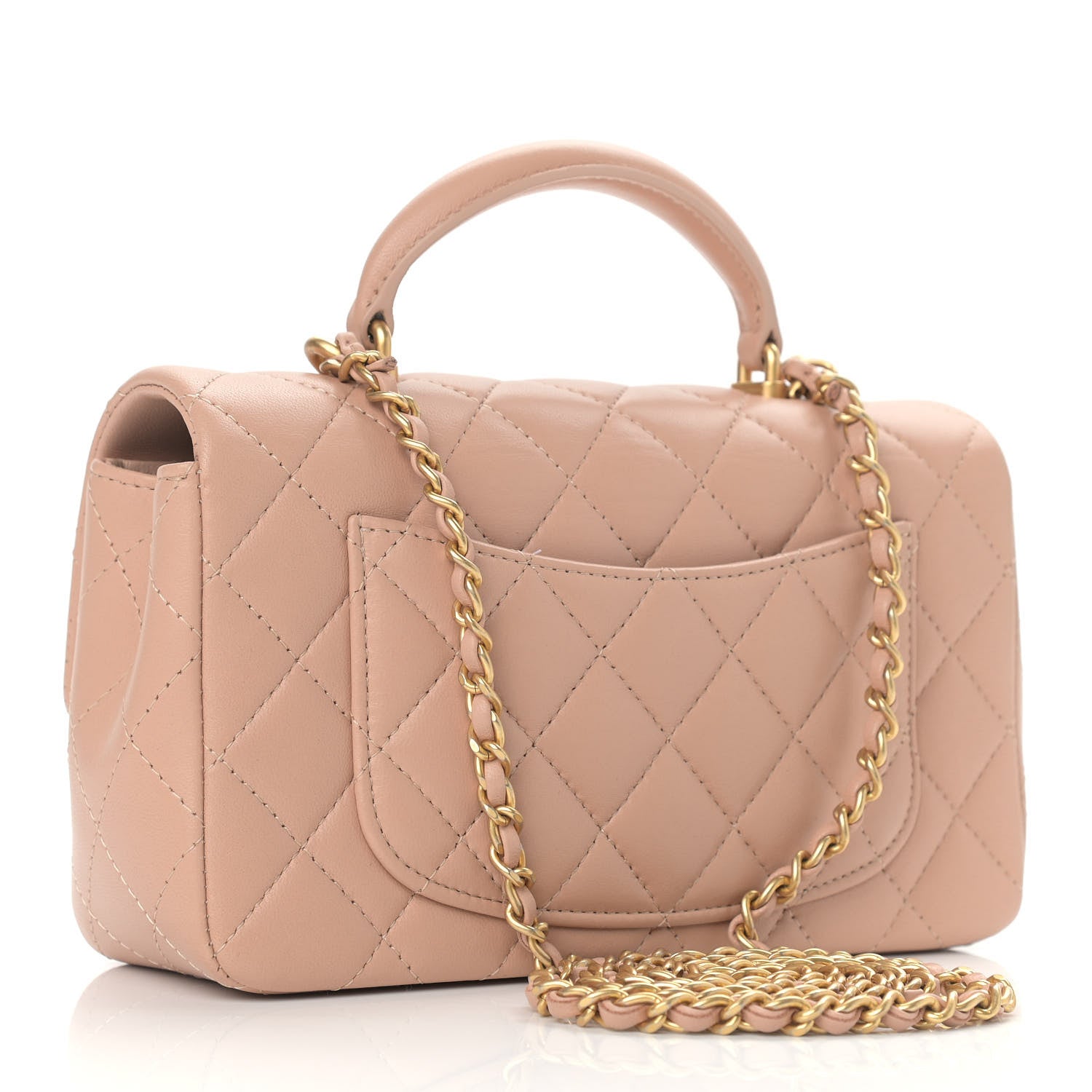 Chanel Lambskin Quilted Mini Top Handle Rectangular Flap Beige 3 of 9