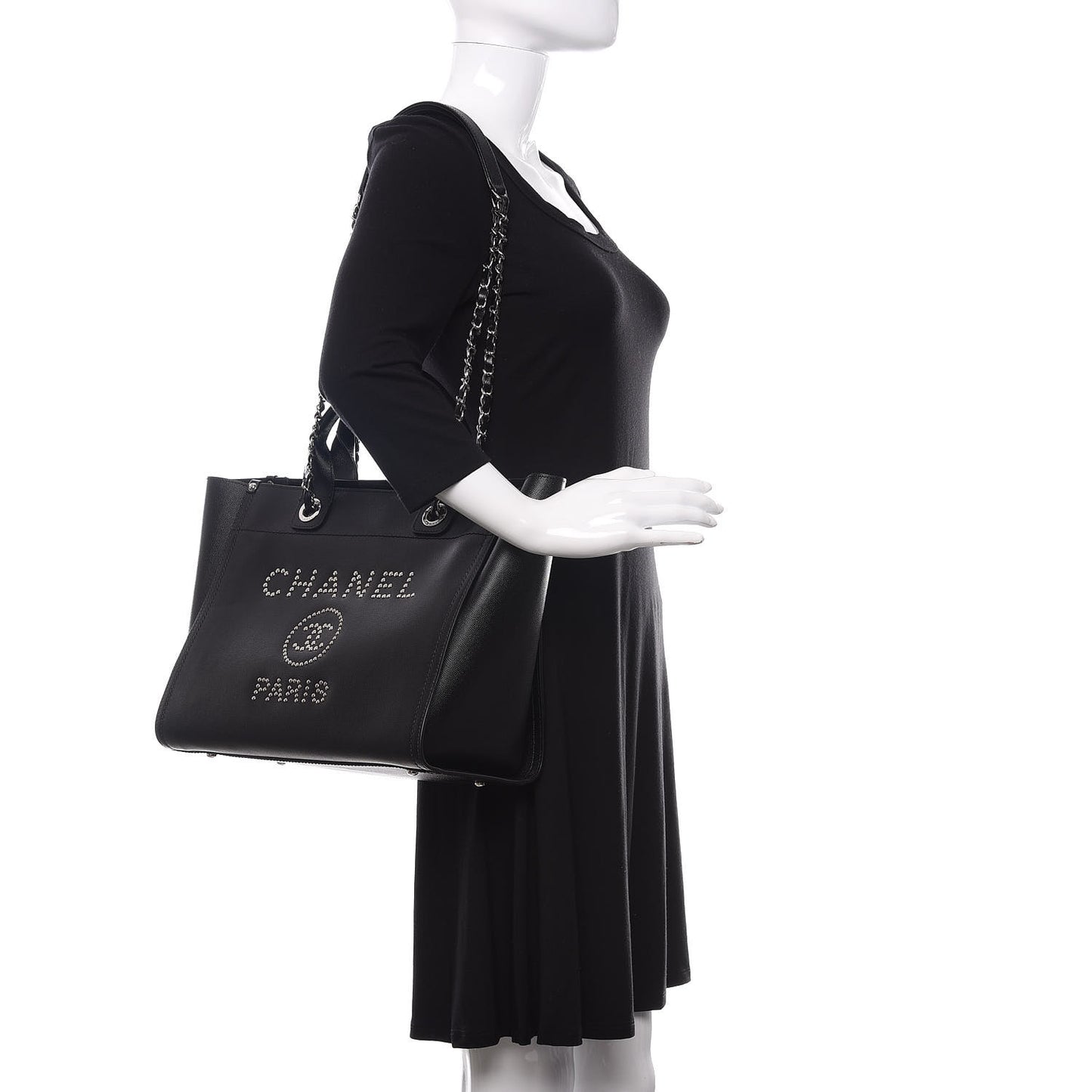 Caviar Small Studded Deauville Tote Black