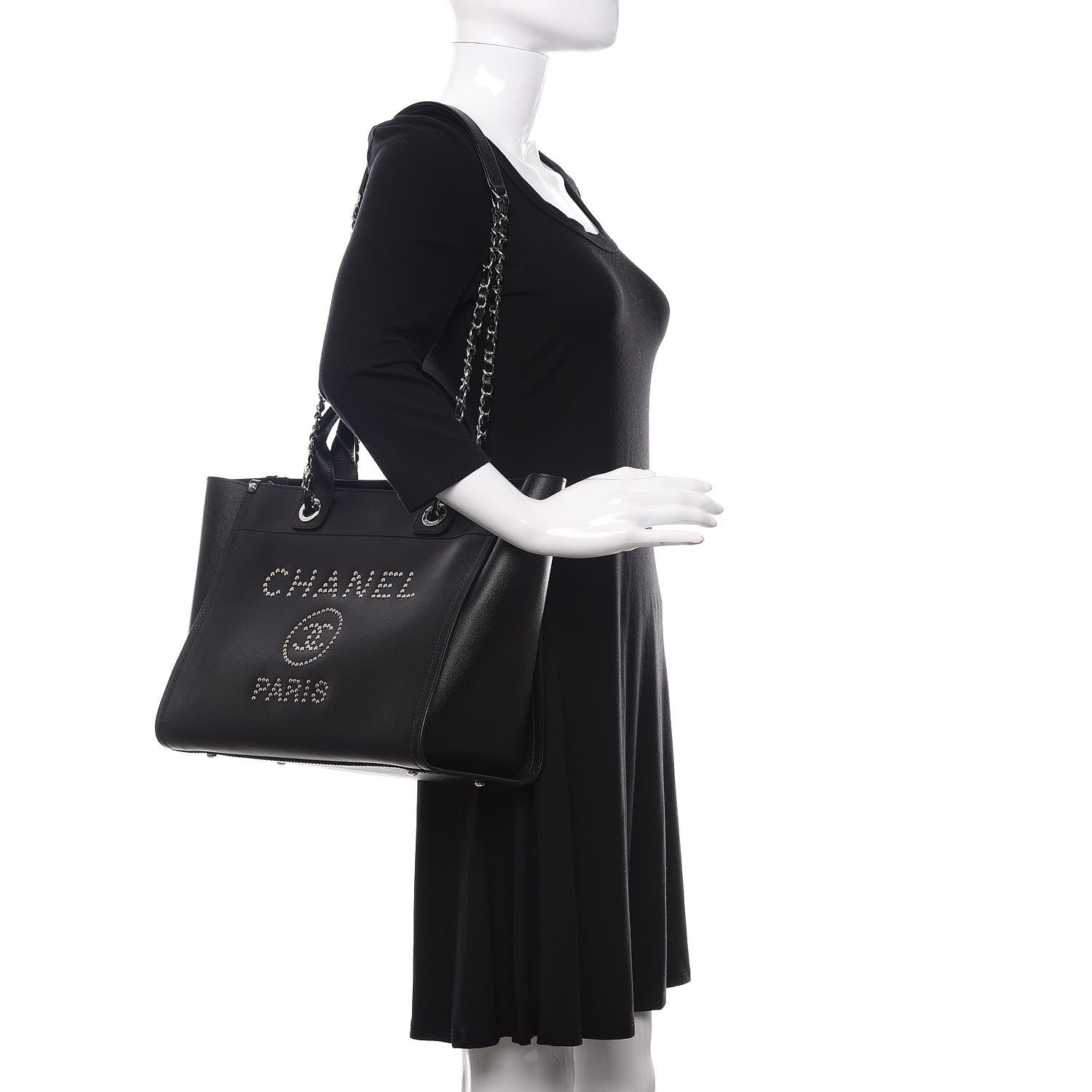 Chanel Caviar Small Studded Deauville Tote Black 2 of 11