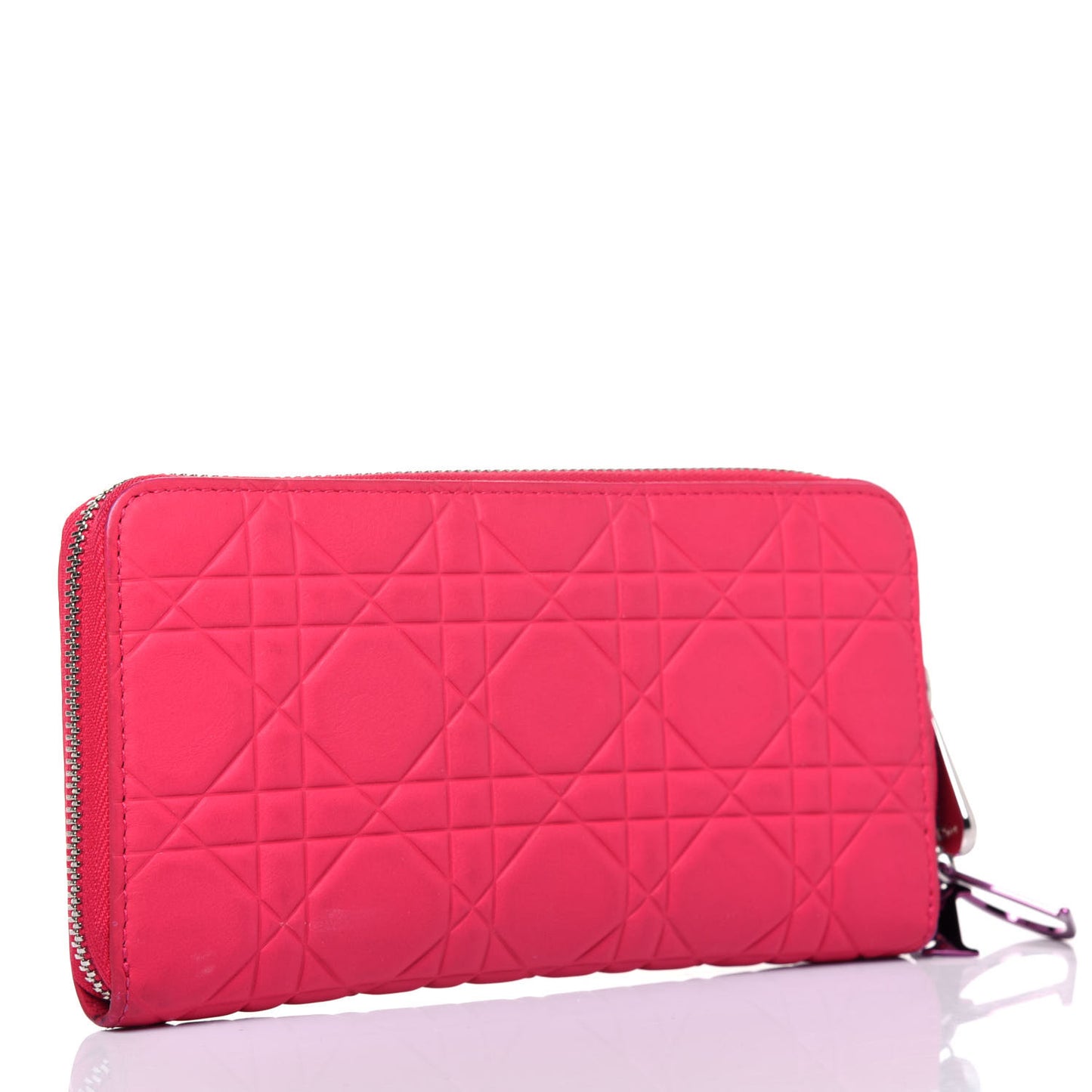 Lambskin Cannage Lady Dior Zip Wallet Fuchsia