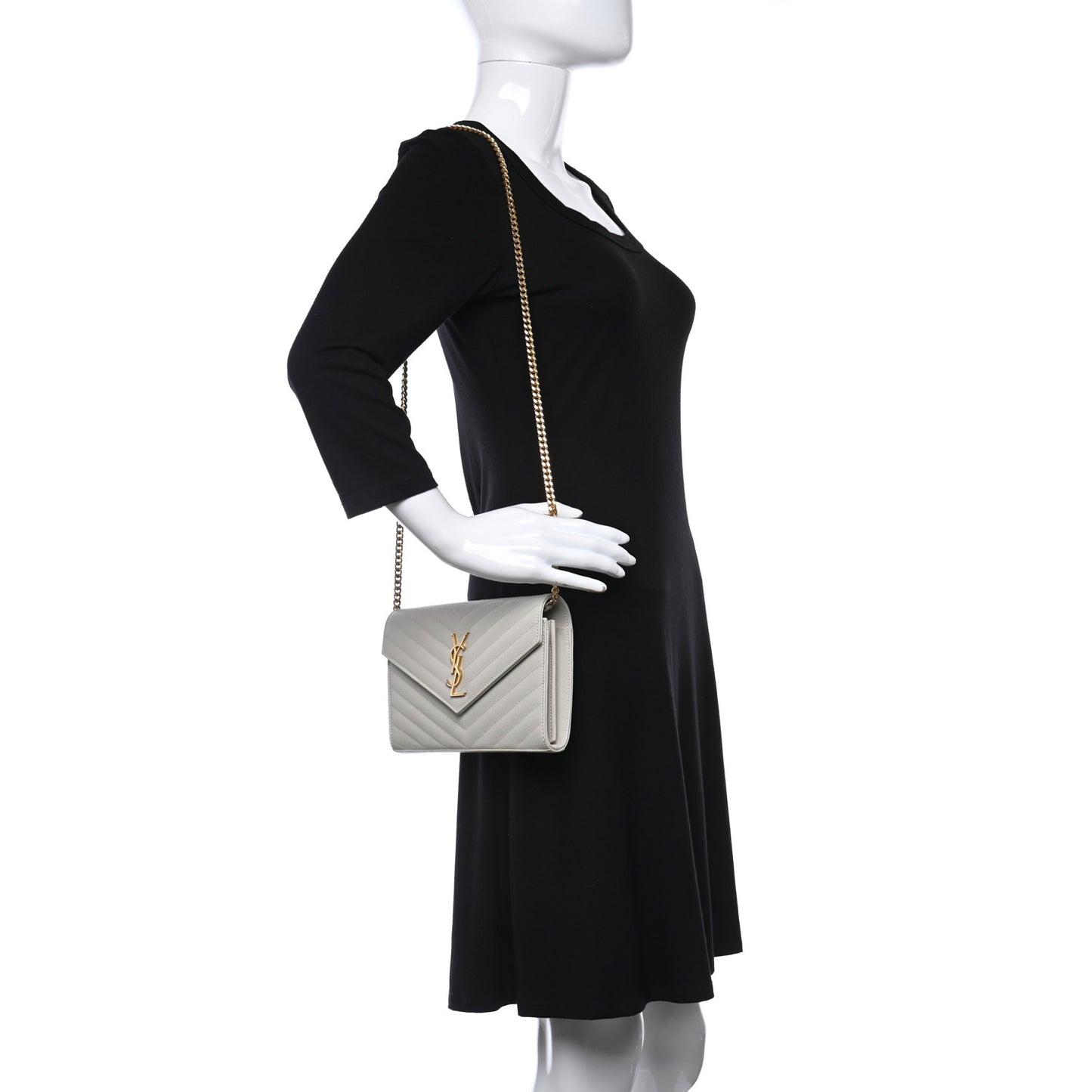 Grain De Poudre Matelasse Chevron Monogram Chain Wallet White