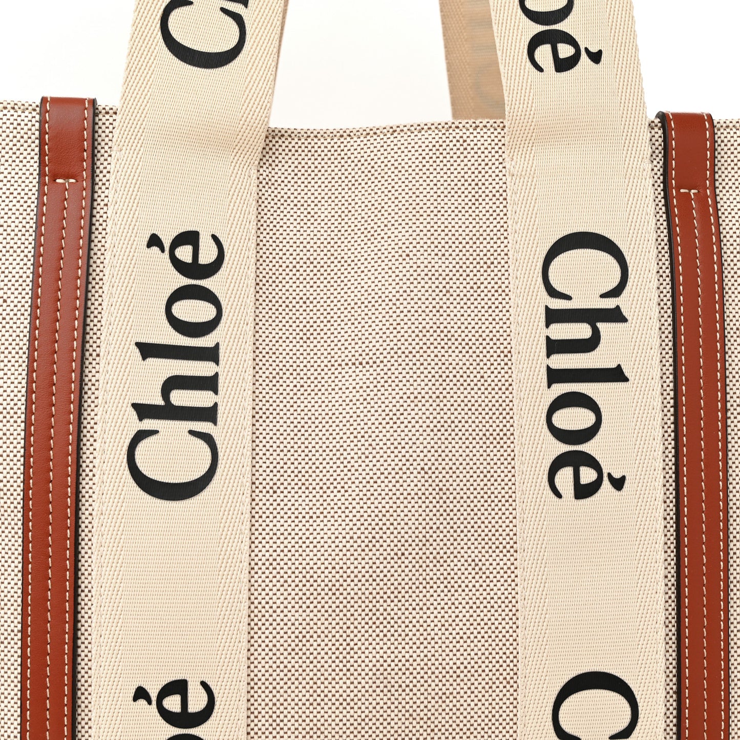 Cotton Calfskin Large Woody Ribbon Tote White Brown