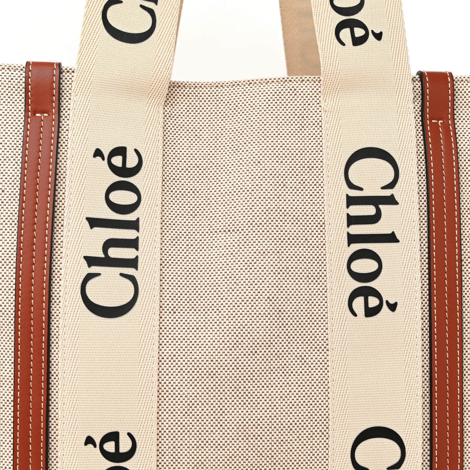 Chloe Cotton Calfskin Large Woody Ribbon Tote White Brown 8 of 15