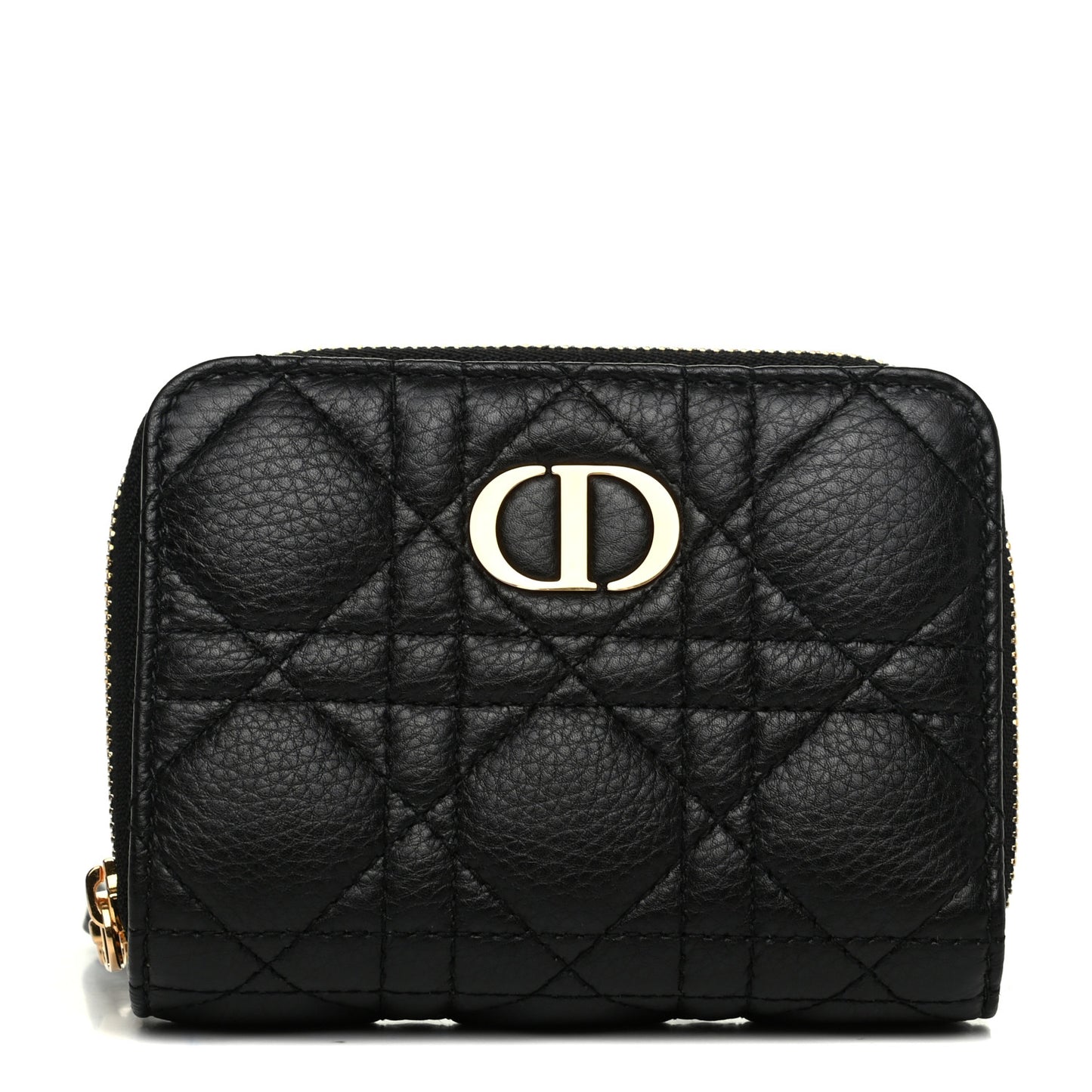 Grained Calfskin Supple Cannage Caro Scarlet Zipped Wallet Black
