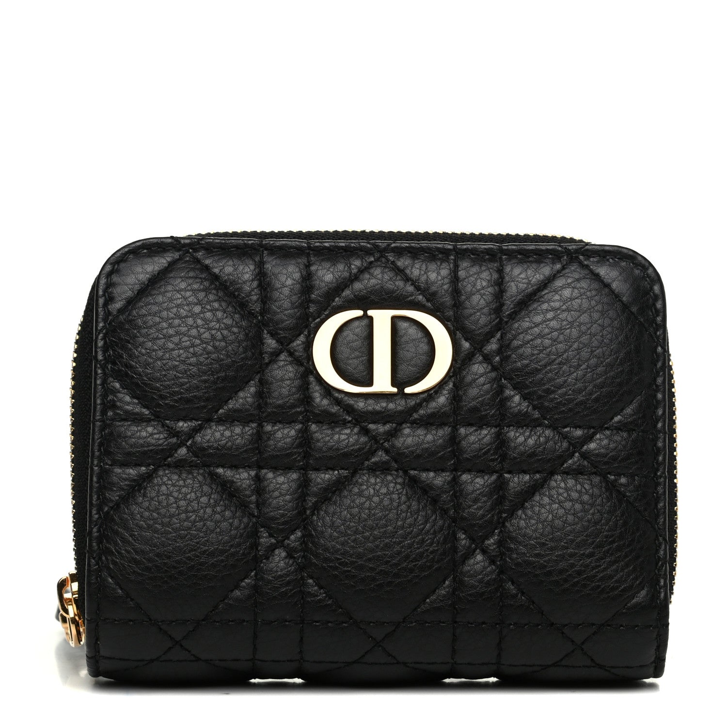 Christian Dior Grained Calfskin Supple Cannage Caro Scarlet Zipped Wallet Black 1 of 8