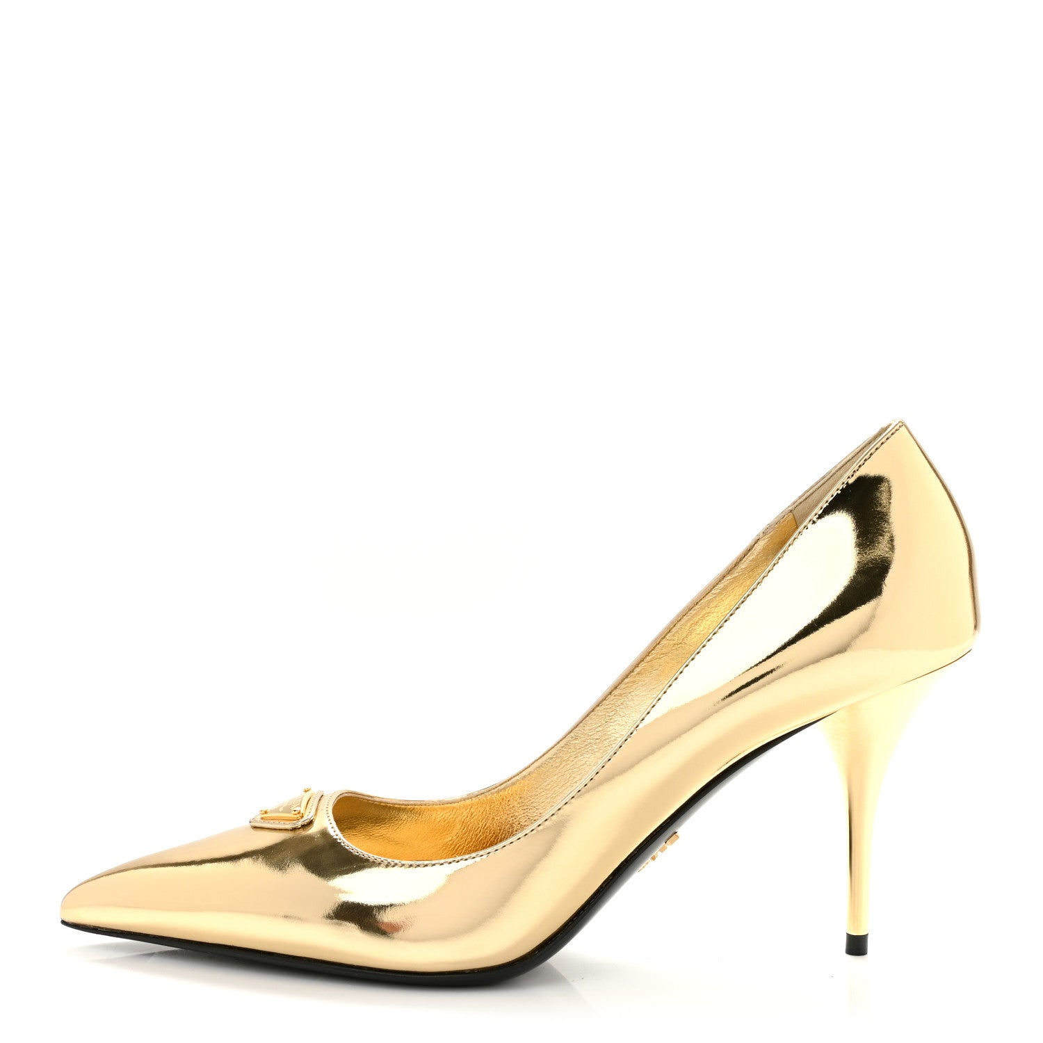 Prada Spazzolato Metal Triangle Logo Pointed Toe 85mm Pumps 37 Platino 1 of 9