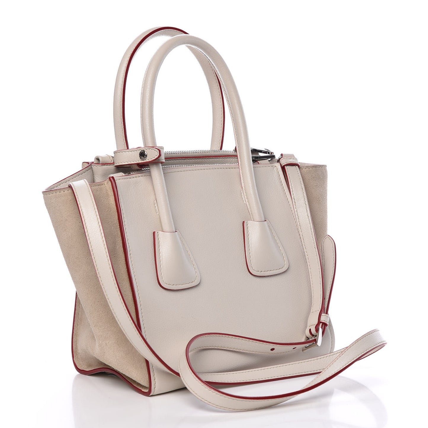 Glace Calf Suede Mini Twin Pocket Tote Talco Rosso