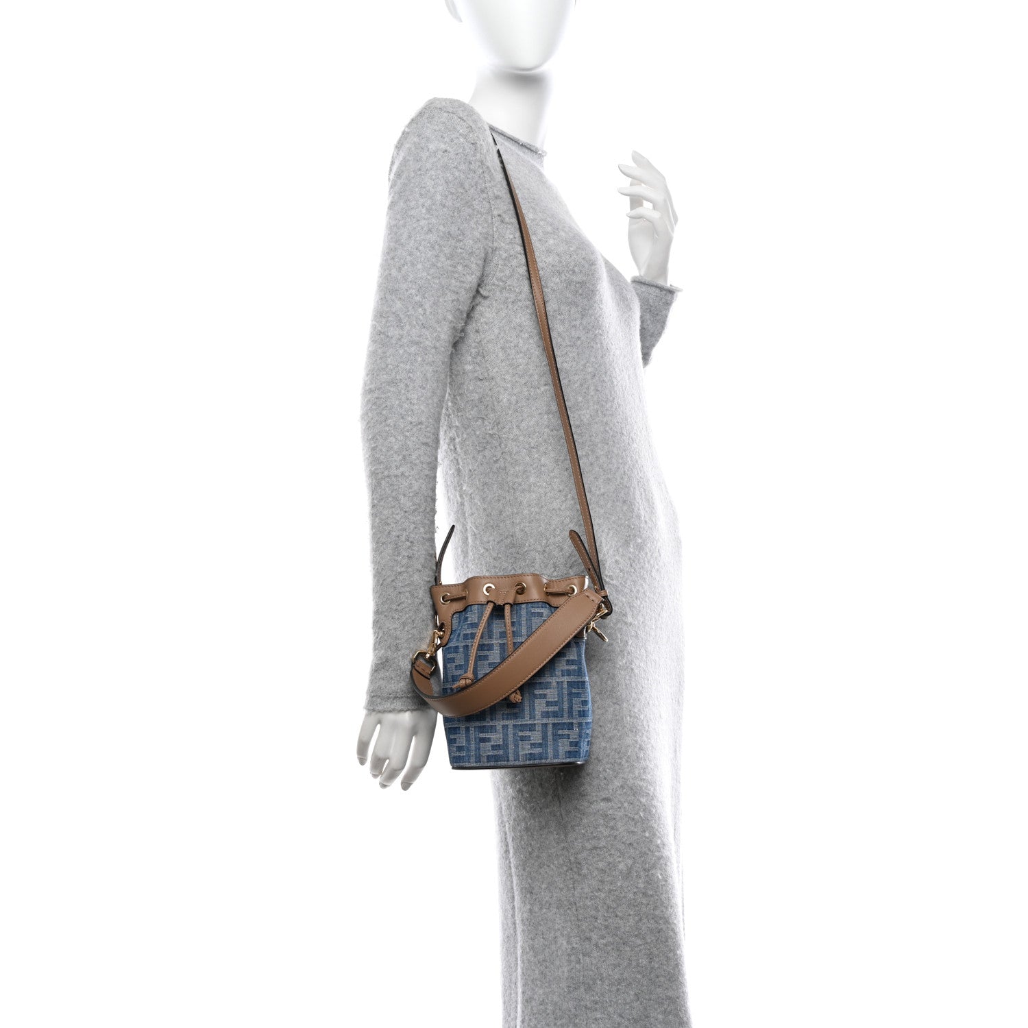 Fendi Denim Vitello King F is Fendi FF Embroidered Mini Mon Tresor Bucket Bag 2 of 11