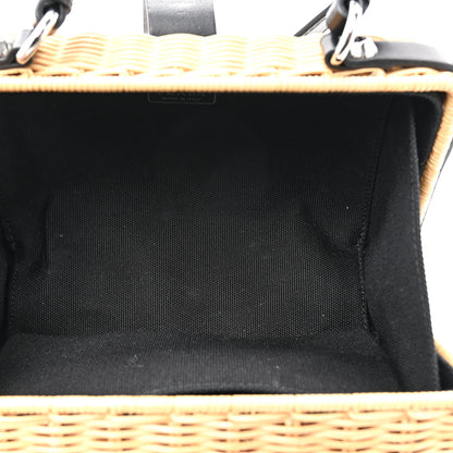 Prada Wicker Top Handle Shoulder Bag Naturale Black 5 of 10