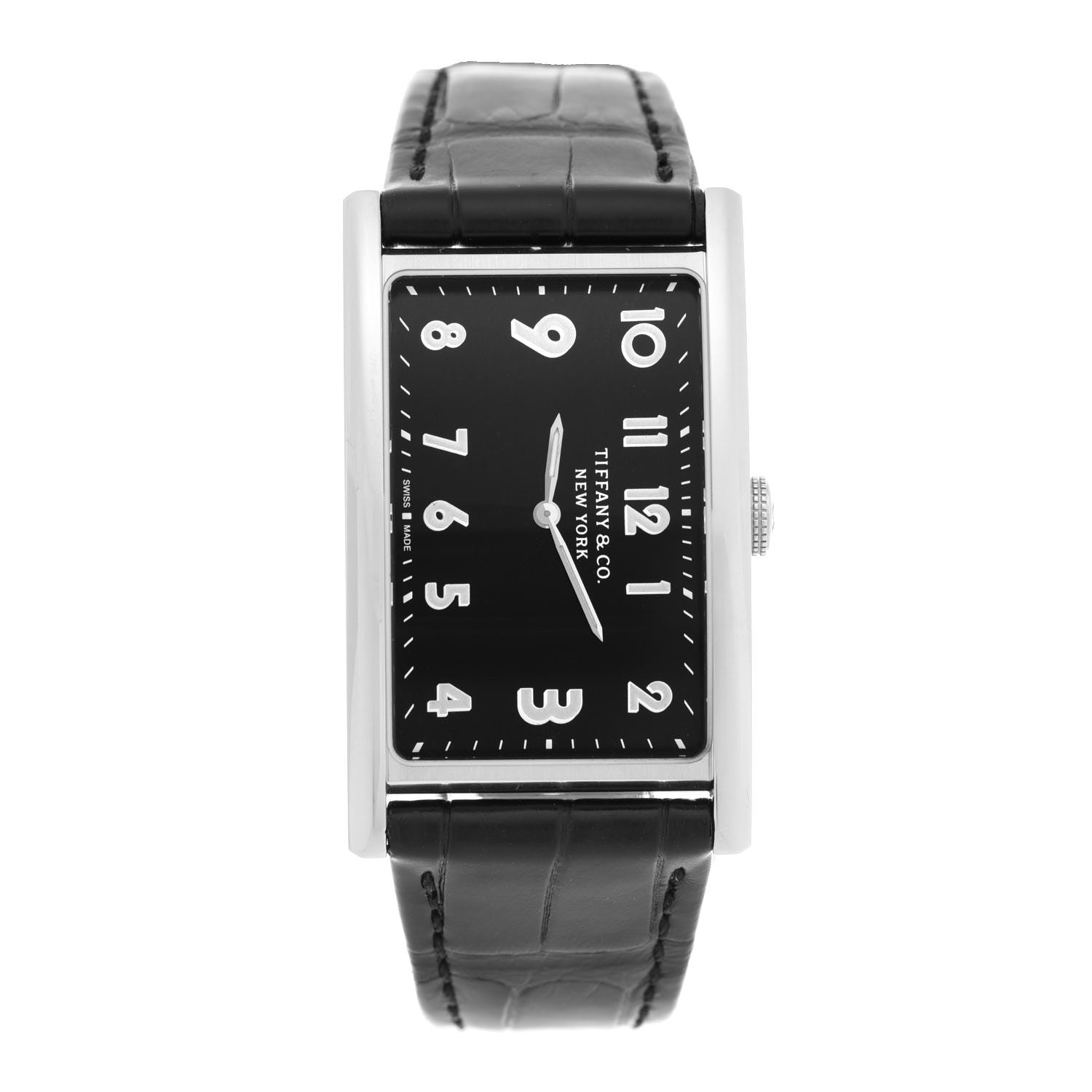 Tiffany Stainless Steel Alligator 25mm East West Quartz Watch Black 1 of 6