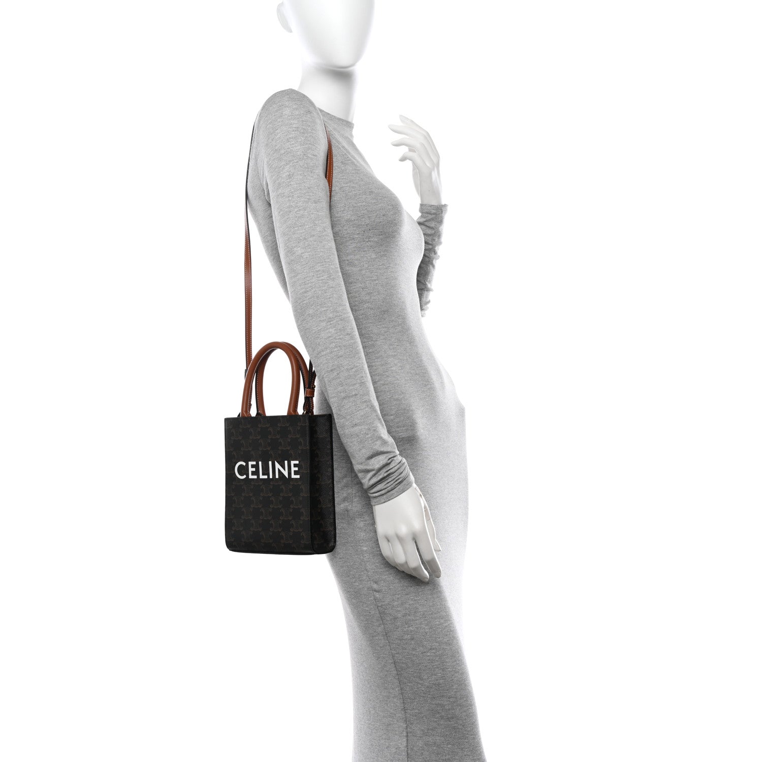 Celine Triomphe Canvas Calfskin Mini Vertical Cabas Tan 2 of 8