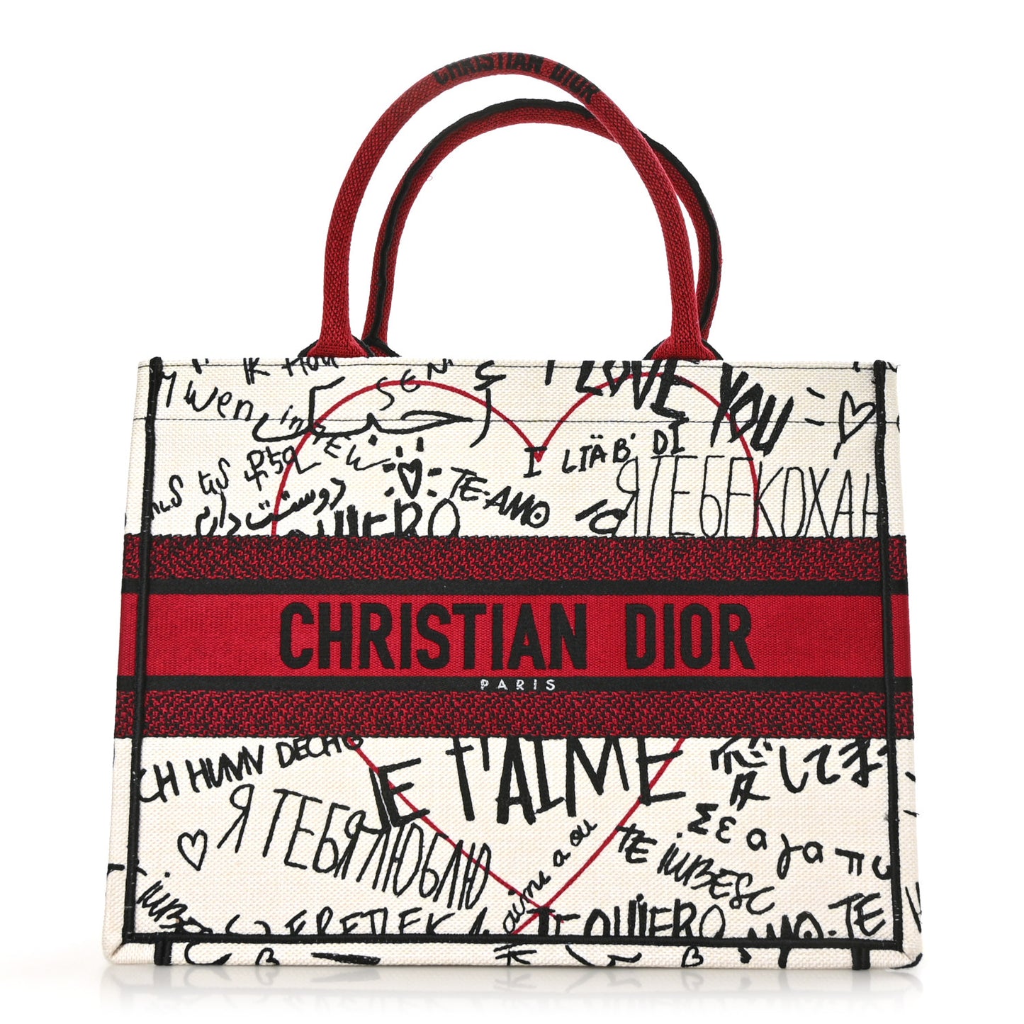 Canvas Embroidered Medium Dioramour Graffiti Book Tote Latte Multicolor