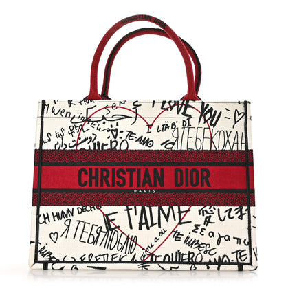 Christian Dior Canvas Embroidered Medium Dioramour Graffiti Book Tote Latte Multicolor 1 of 7
