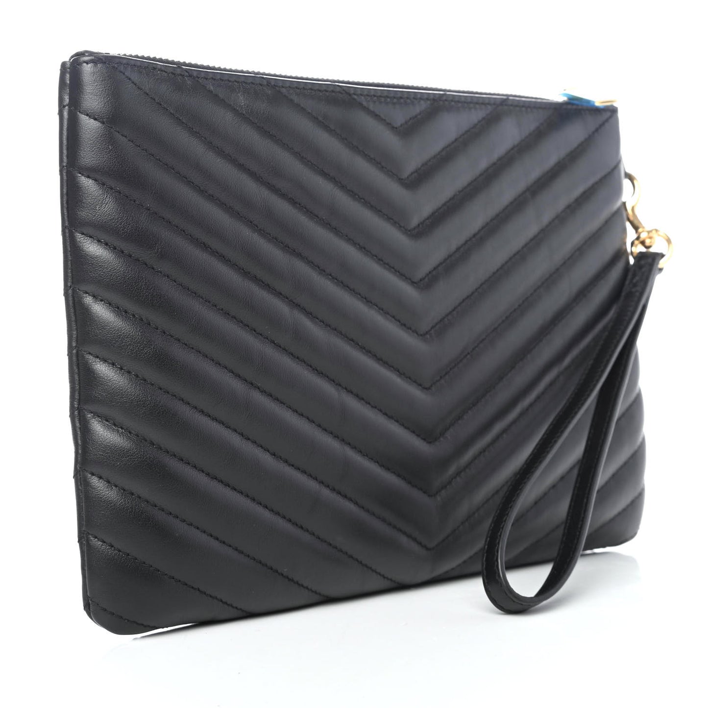 Calfskin Matelasse Chevron Monogram A5 Wristlet Black