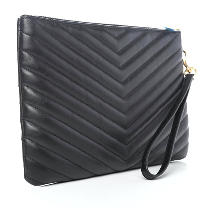 Saint Laurent Calfskin Matelasse Chevron Monogram A5 Wristlet Black 2 of 4