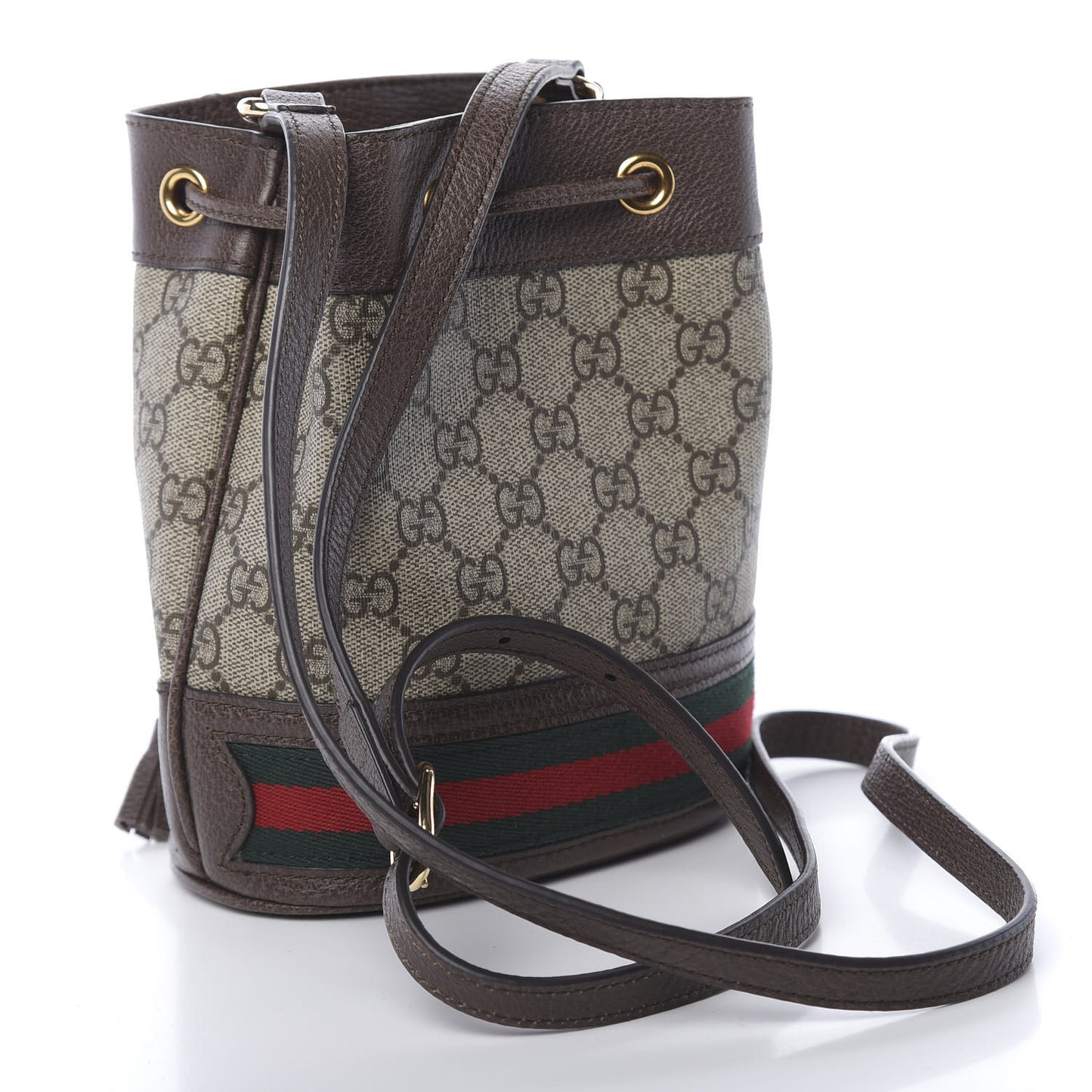 GG Supreme Monogram Web Mini Ophidia Bucket Bag Brown