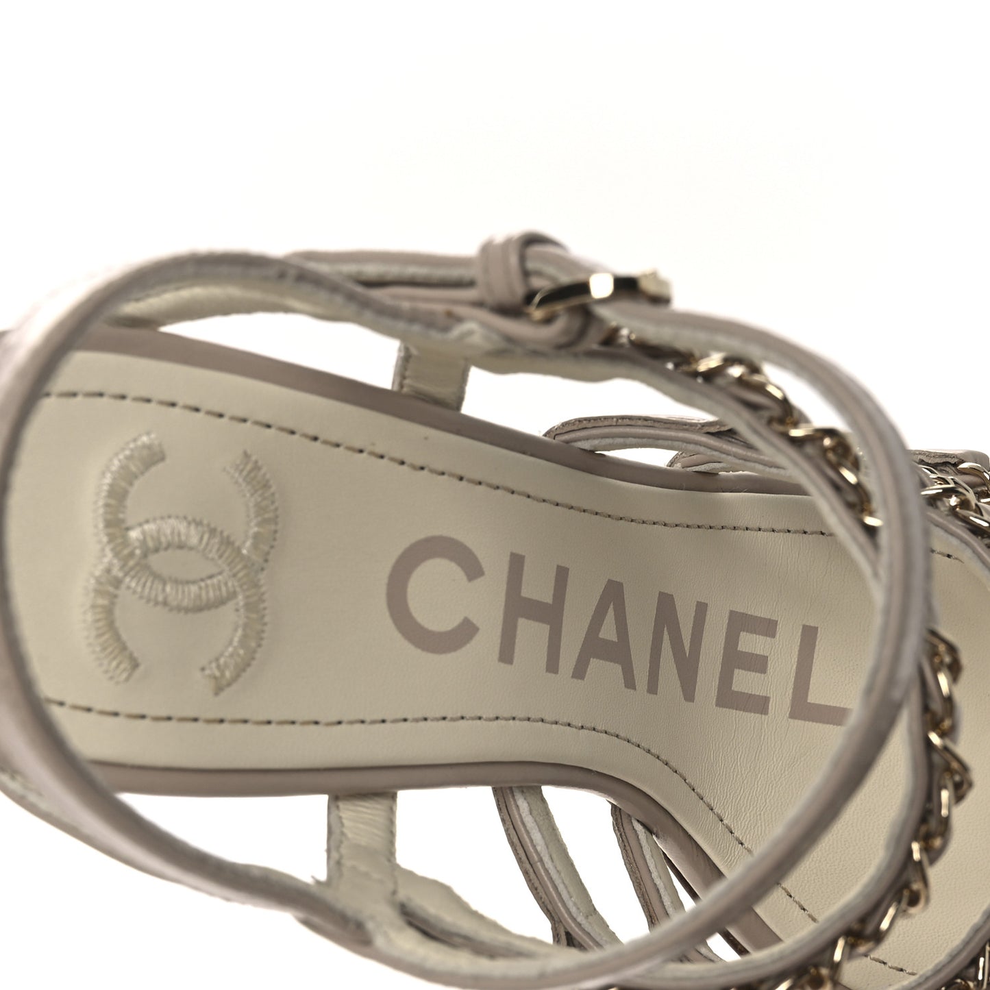 Calfskin Chain Sandals 36 Dark Beige