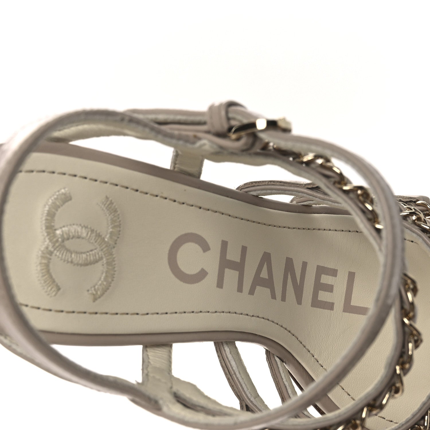 Chanel Calfskin Chain Sandals 36 Dark Beige 9 of 11