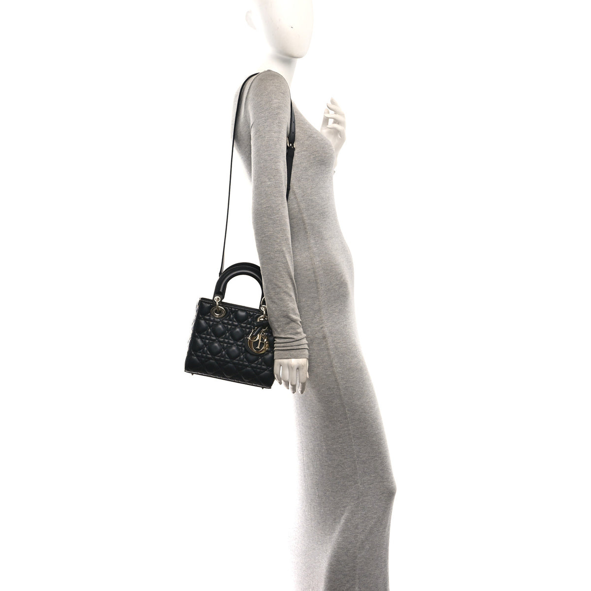 Christian Dior Lambskin Cannage Small Lady Dior With Strap Black 2 of 11