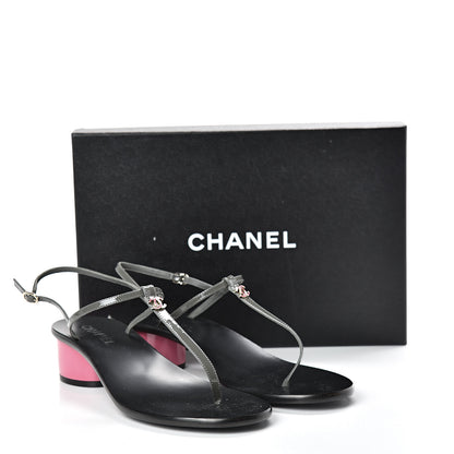 Chanel Patent CC Thong Sandals 41 Grey Pink 9 of 9