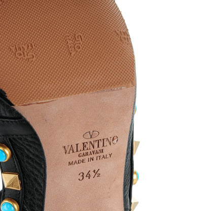Valentino Garavani Pebbled Calfskin Turquoise Rockstud Rolling Ankle Strap 100mm Pumps 34.5 Black 6 of 8