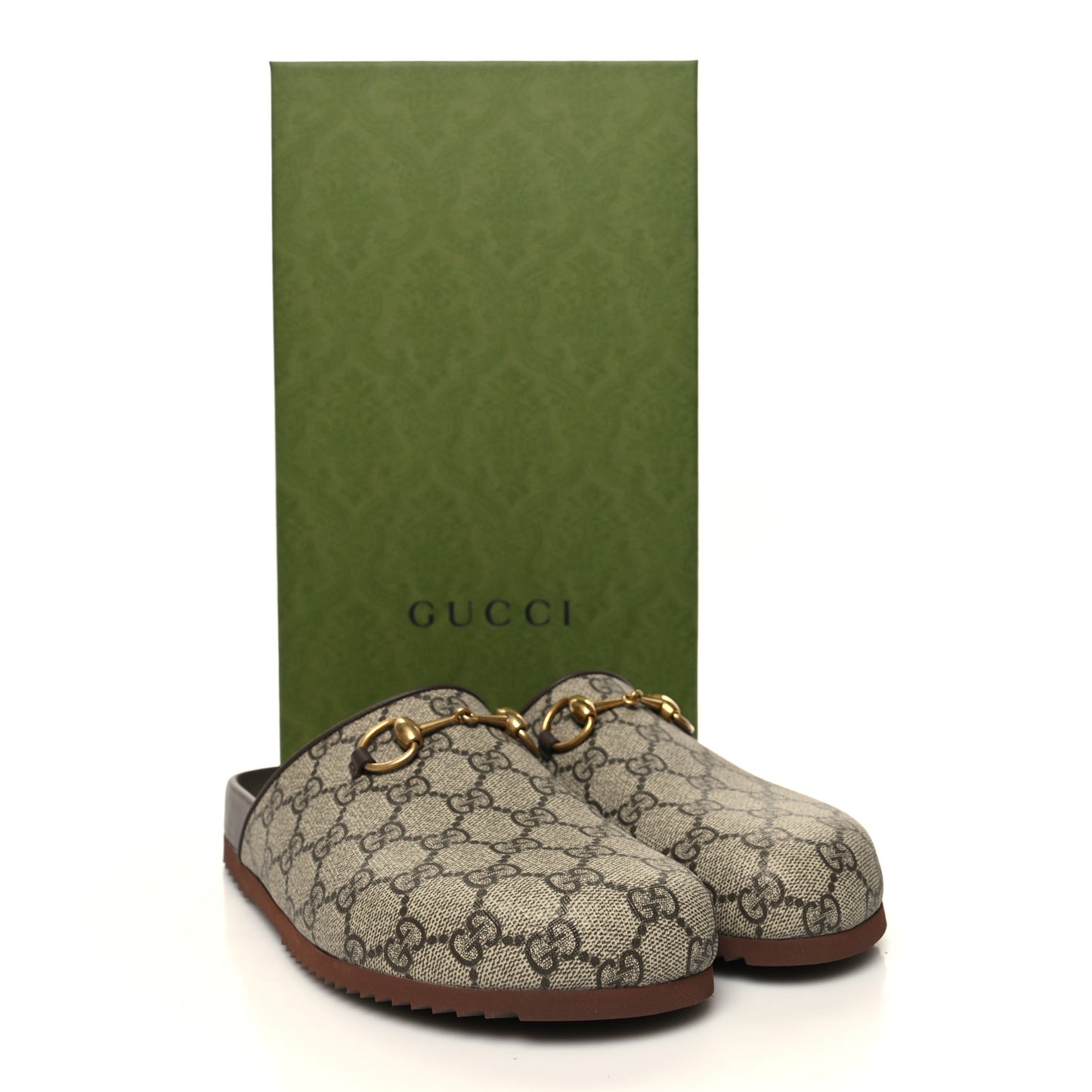 GG Supreme Monogram Miro Soft Calfskin Womens Horsebit Slippers 38.5 Beige Ebony New Acero
