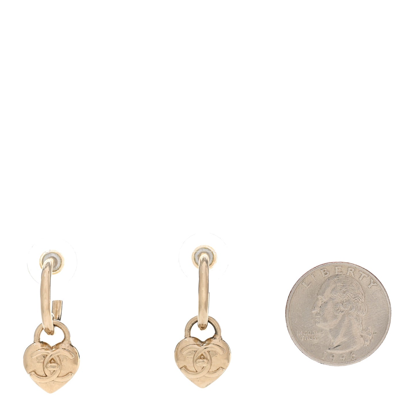Metal CC Heart Turnlock Drop Earrings Gold