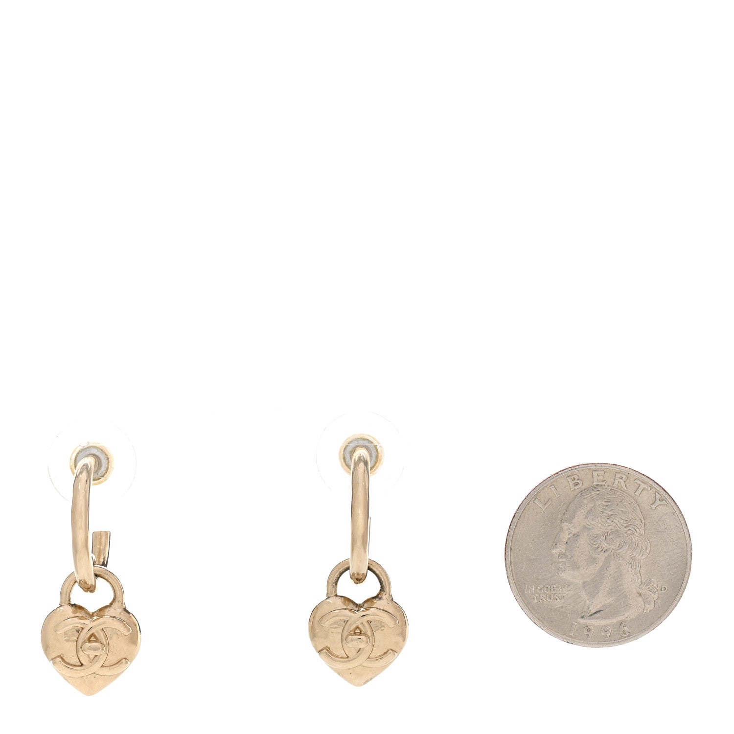 Chanel Metal CC Heart Turnlock Drop Earrings Gold 2 of 5