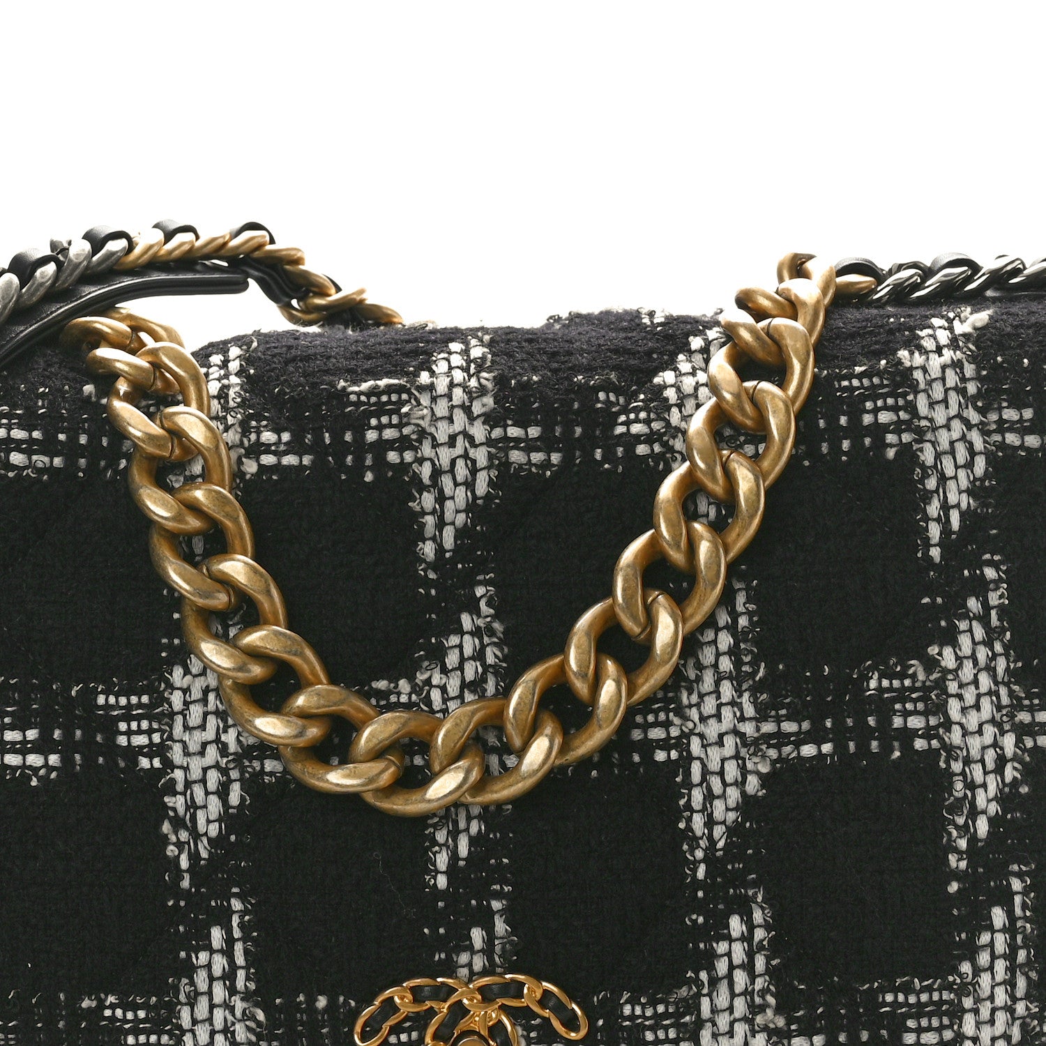 Chanel Tweed Quilted Large Chanel 19 Flap Black Ecru White 8 of 10