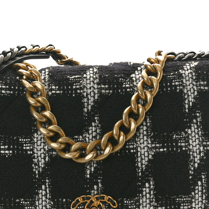 Chanel Tweed Quilted Large Chanel 19 Flap Black Ecru White 8 of 10