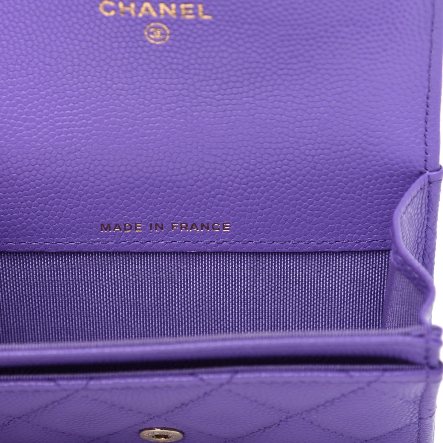 Caviar Quilted Flap Card Holder Wallet Purple