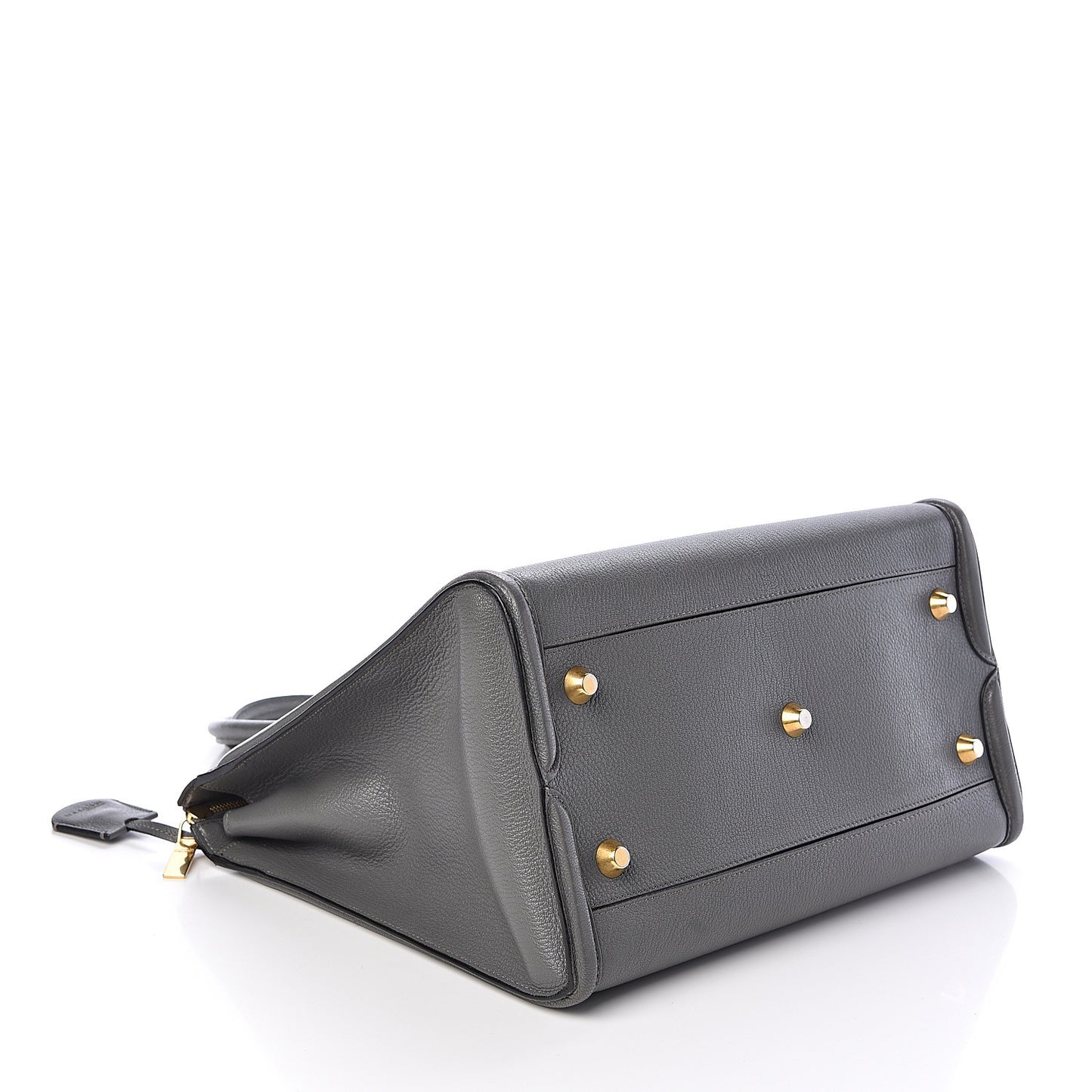 Pebbled Calfskin Zip Up Heroine Tote Dark Grey