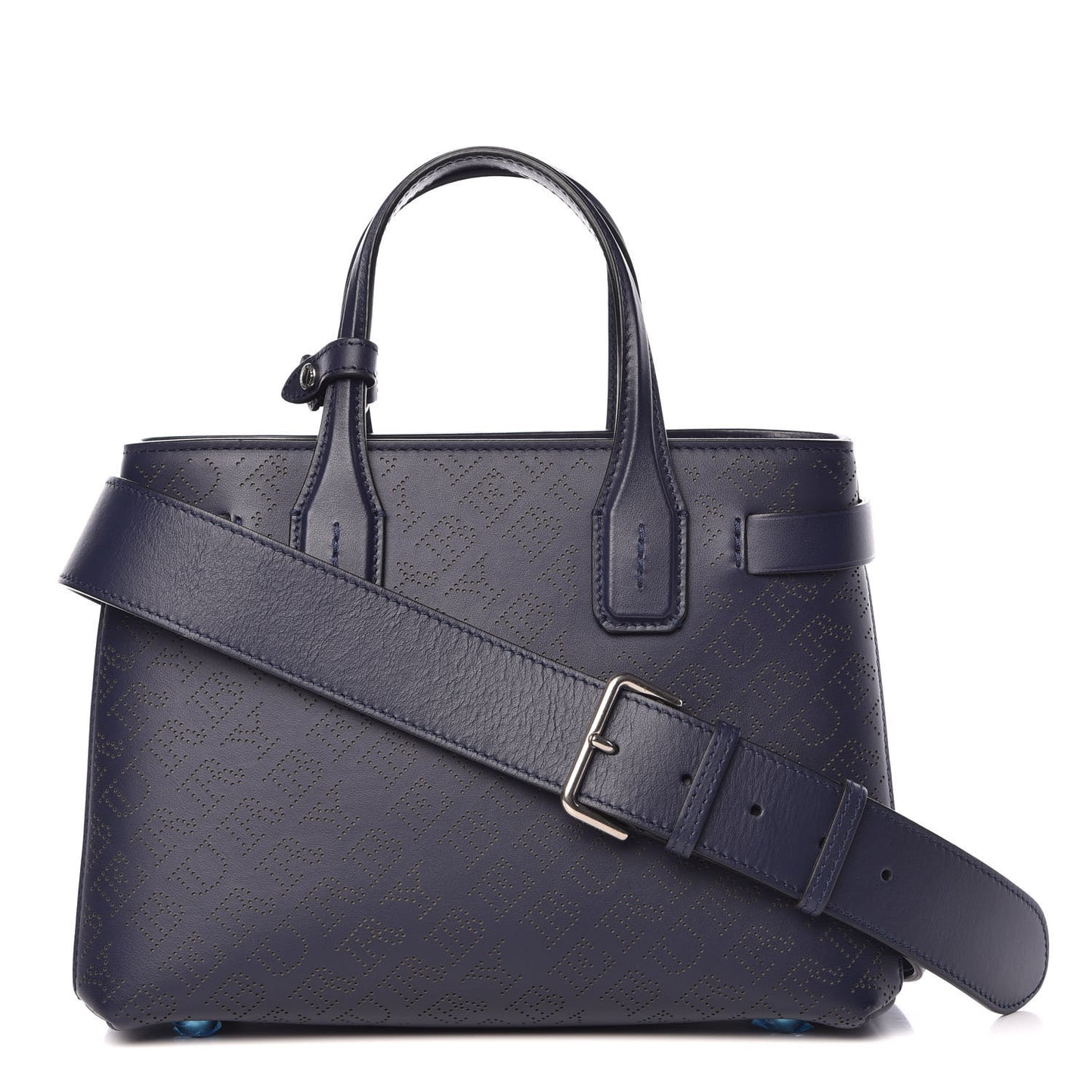 Derby Calfskin Perforated Small Banner Tote Regency Blue